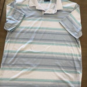 PGA Tour Men's Polo Shirt - Light Blue and White Stripes